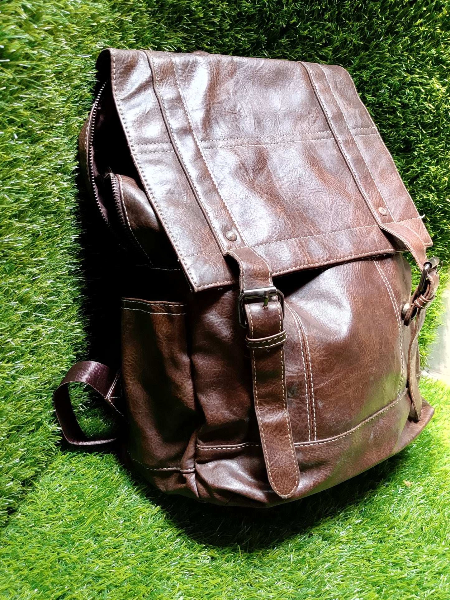 Vintage Large Capacity Men's Backpack PU Leather Preloved