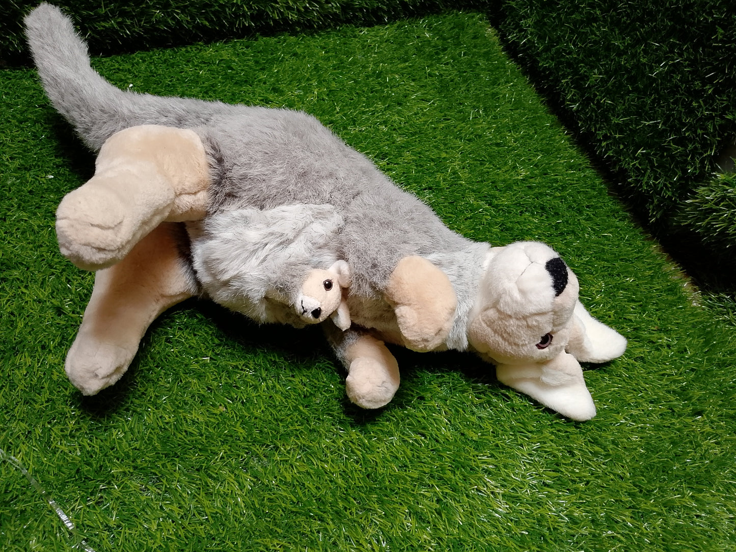 Stuffed kangaroo with baby soft plush toy, Preloved