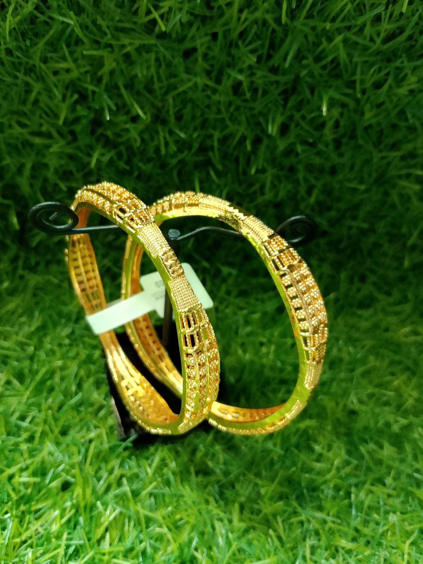 Wide Textured Gold Stacking Bangles (Set of 2)
