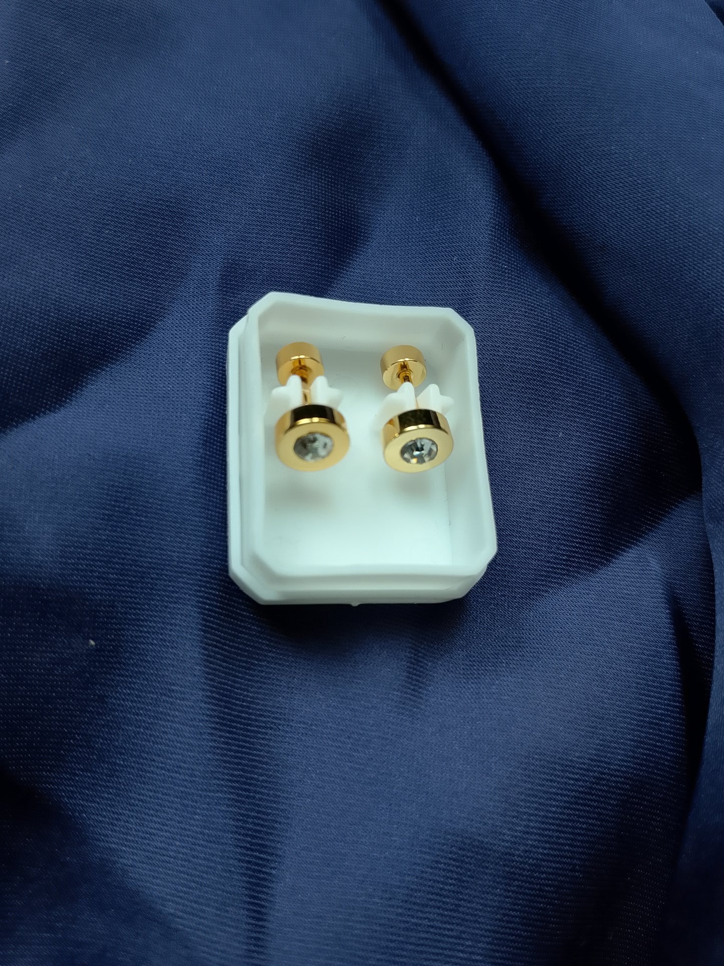 Crown Detail Crystal Stud Earrings - Gold Tone