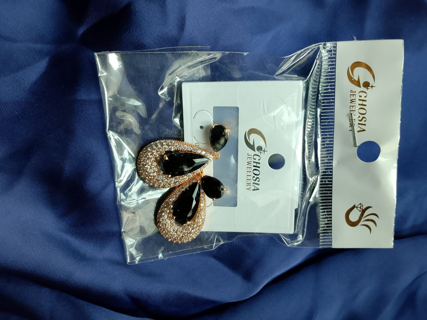 Elegant Statement Drop Earrings - Black Teardrop with Crystal Halo