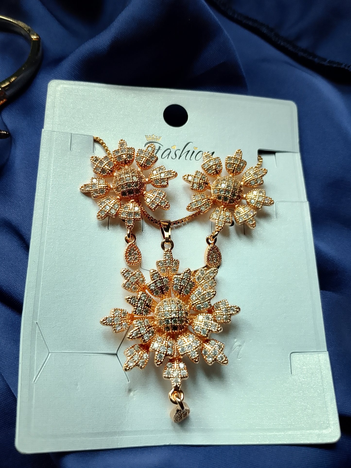 Statement Floral Sparkle Jewelry Set - Bracelet, Ring, and Earrings