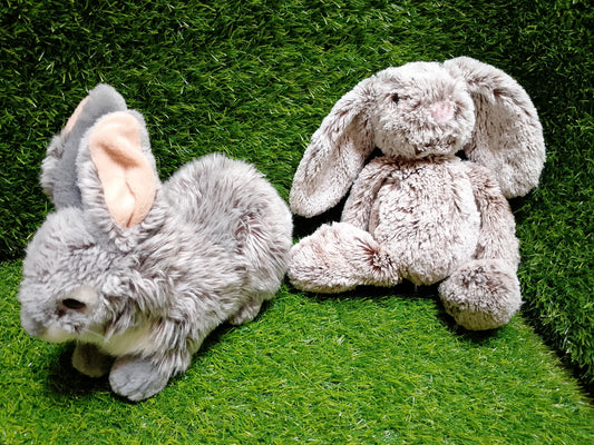 cute Grey Rabbits, set of 2, Preloved Stuffed Toys