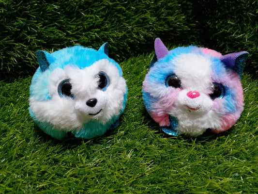 Puffies Cleo - Multicolor Husky, set of 4, preloved stuffed toys