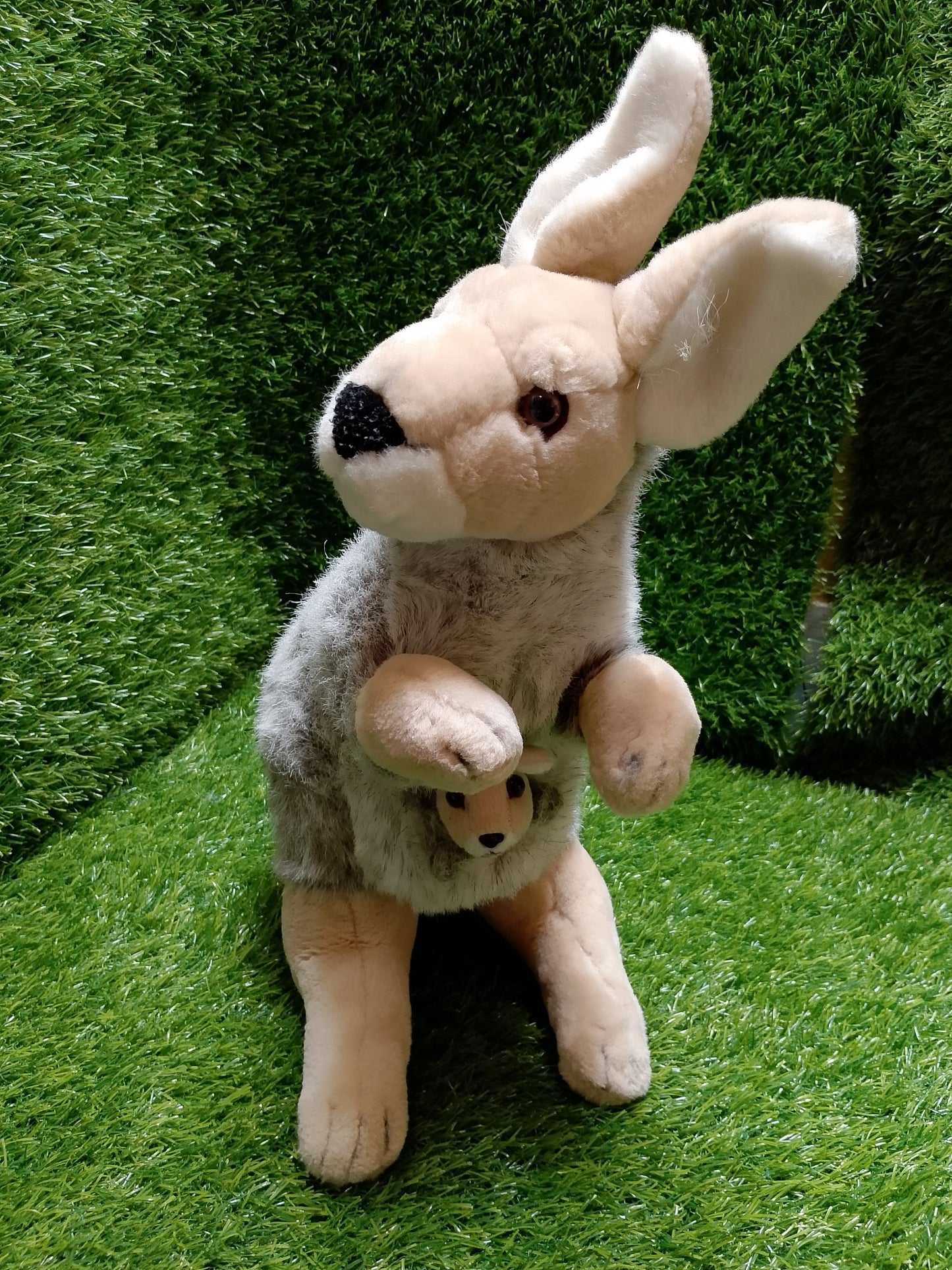 Stuffed kangaroo with baby soft plush toy, Preloved