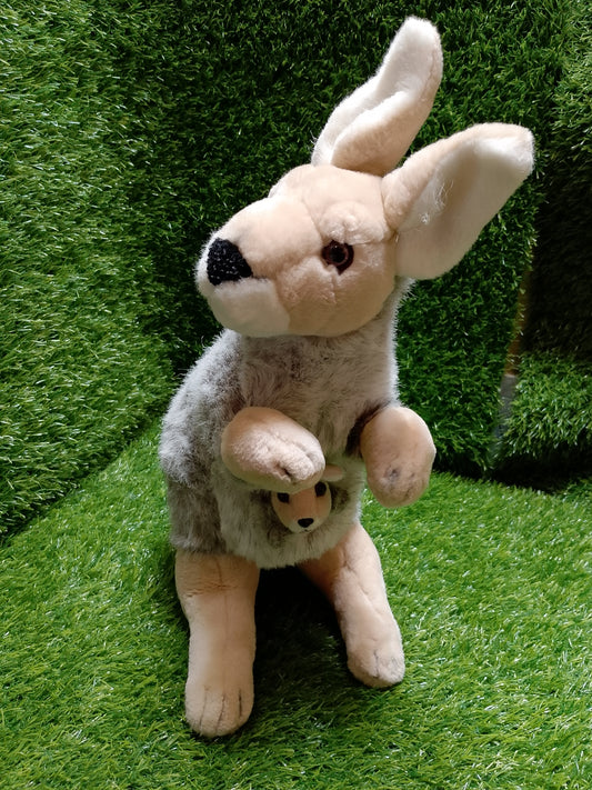 Stuffed kangaroo with baby soft plush toy, Preloved