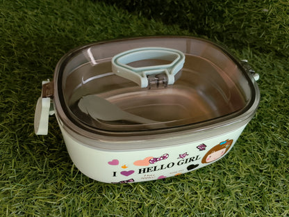 Cute Hello Girl Lunch Box with Spoon