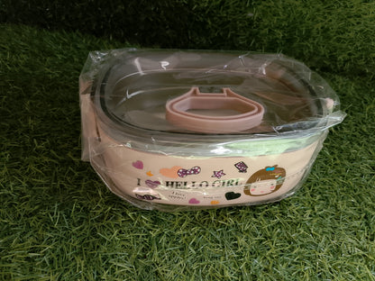 Cute Hello Girl Lunch Box with Spoon