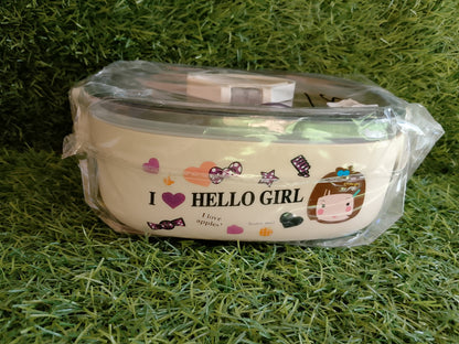 Cute Hello Girl Lunch Box with Spoon