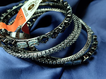 Edgy Gunmetal Pave & Baguette Bangle Set