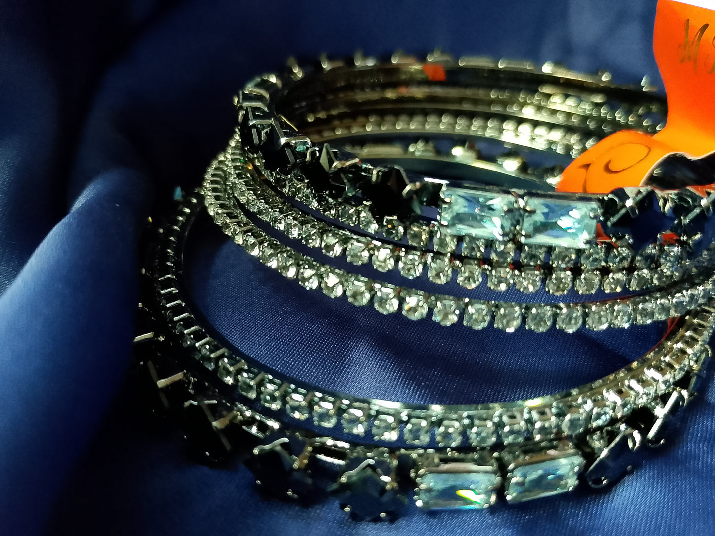 Edgy Gunmetal Pave & Baguette Bangle Set