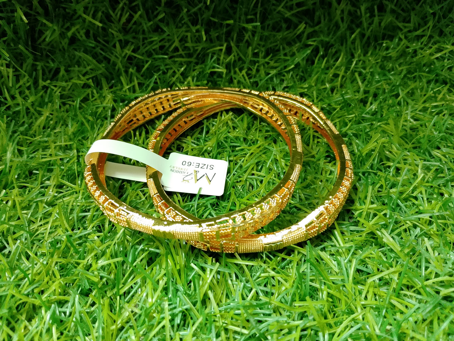 Wide Textured Gold Stacking Bangles (Set of 2)