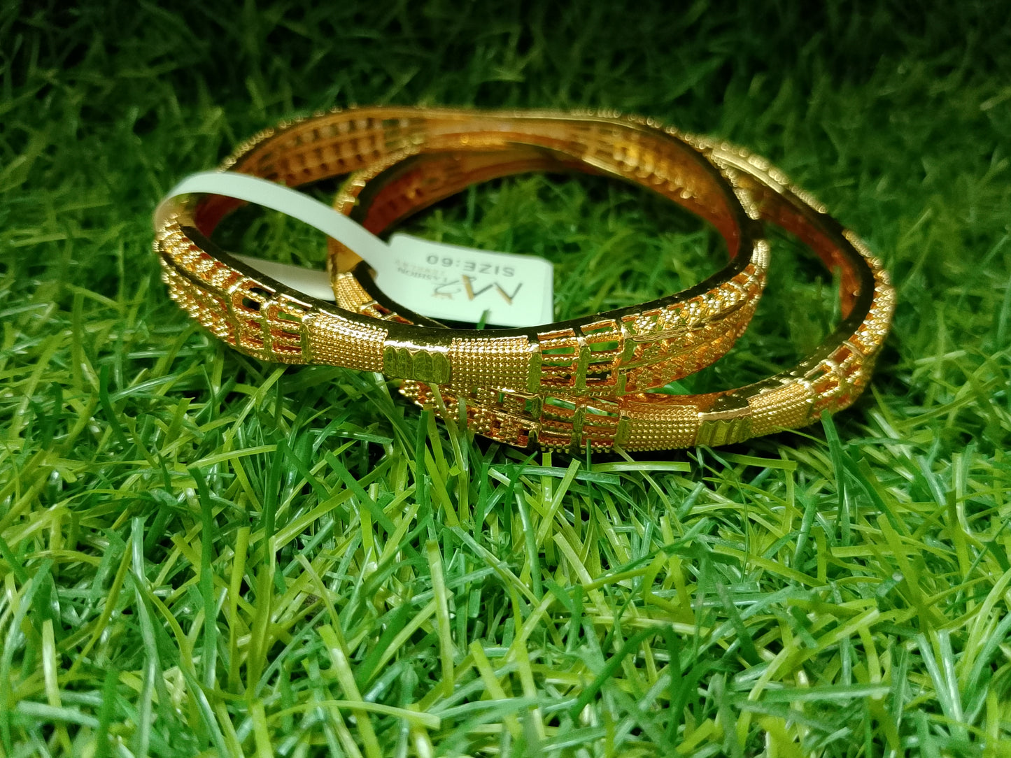 Wide Textured Gold Stacking Bangles (Set of 2)