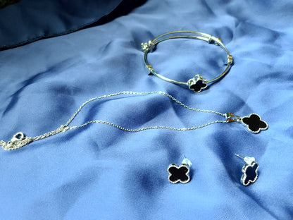 Lucky Clover 3-Piece Jewelry Set: Necklace, Bracelet, & Studs