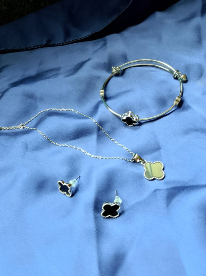 Lucky Clover 3-Piece Jewelry Set: Necklace, Bracelet, & Studs