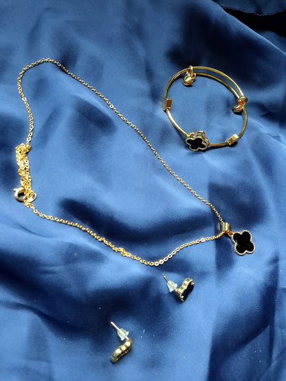 Lucky Clover 3-Piece Jewelry Set: Necklace, Bracelet, & Studs
