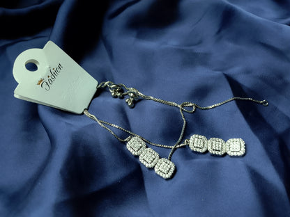 Pave Crystal Square Station Necklace Set