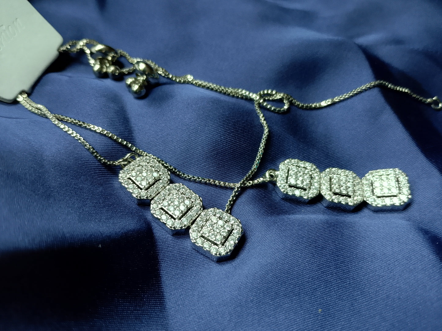 Pave Crystal Square Station Necklace Set