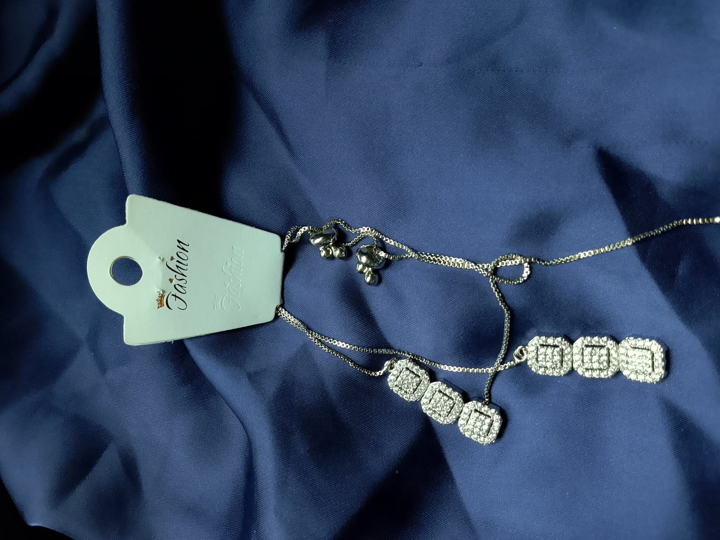 Pave Crystal Square Station Necklace Set