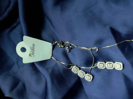 Pave Crystal Square Station Necklace Set