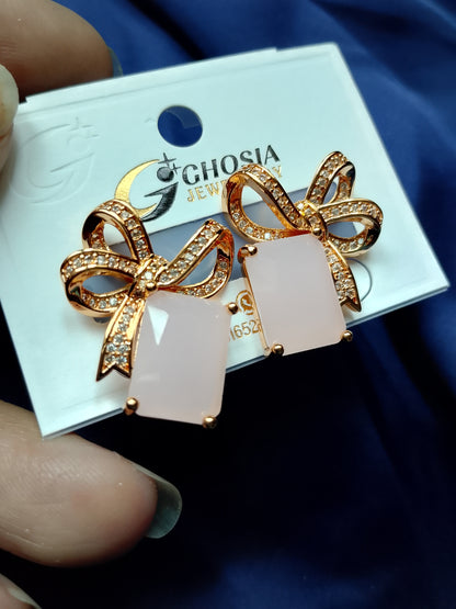 Elegant Bowknot Earrings with a Dazzling Stone
