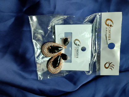 Elegant Statement Drop Earrings - Black Teardrop with Crystal Halo