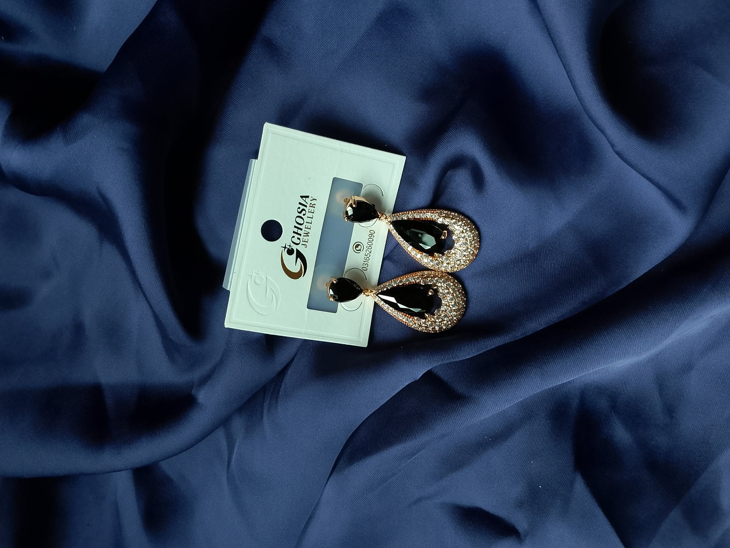 Elegant Statement Drop Earrings - Black Teardrop with Crystal Halo