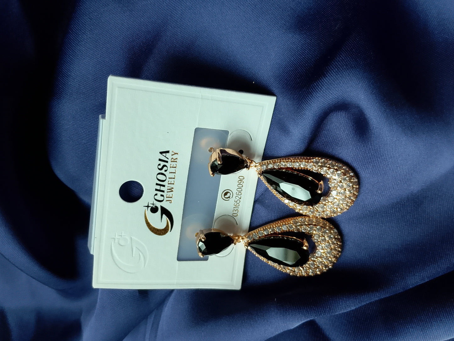 Elegant Statement Drop Earrings - Black Teardrop with Crystal Halo