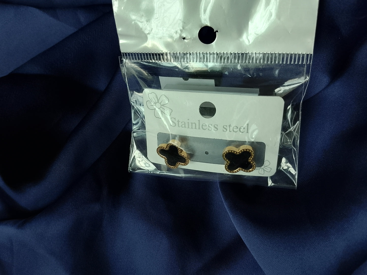 Lucky Black Clover Stainless Steel Stud Earrings