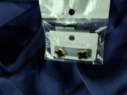 Lucky Black Clover Stainless Steel Stud Earrings