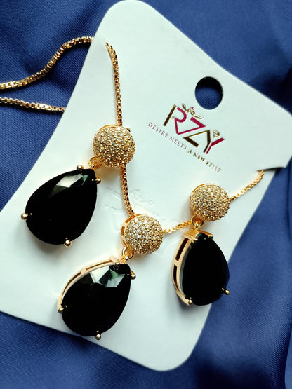 Elegant Pavé & Teardrop Stone Necklace and Dangle Earring Set