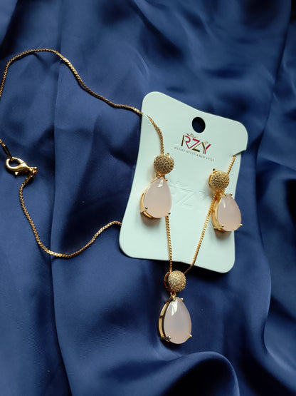 Elegant Pavé & Teardrop Stone Necklace and Dangle Earring Set