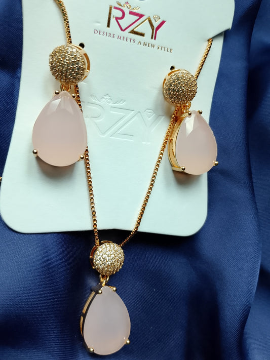 Elegant Pavé & Teardrop Stone Necklace and Dangle Earring Set