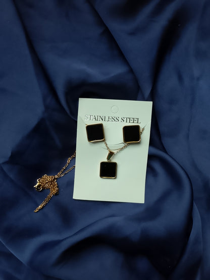 Modern Stainless Steel Shell Square Necklace & Earrings Set