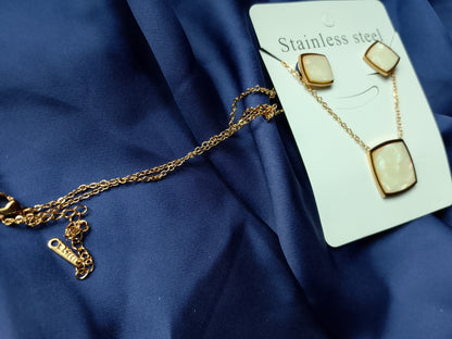 Modern Stainless Steel Shell Square Necklace & Earrings Set