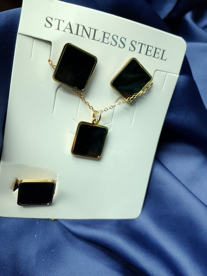Modern Black Square Stainless Steel 3-Piece Jewelry Set