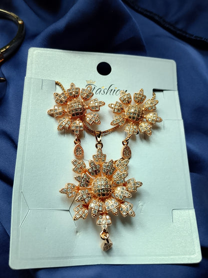 Statement Floral Sparkle Jewelry Set - Bracelet, Ring, and Earrings