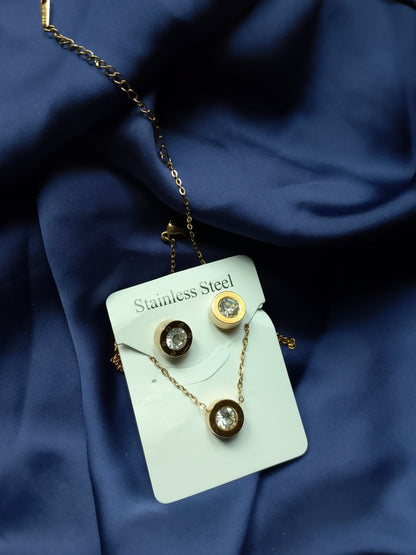 Interlocking Stainless Steel Necklace & Stud Set