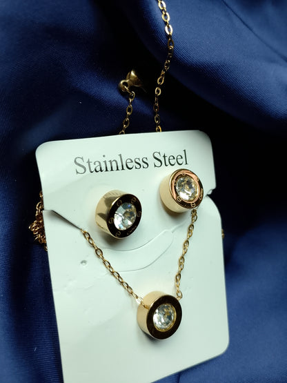 Interlocking Stainless Steel Necklace & Stud Set