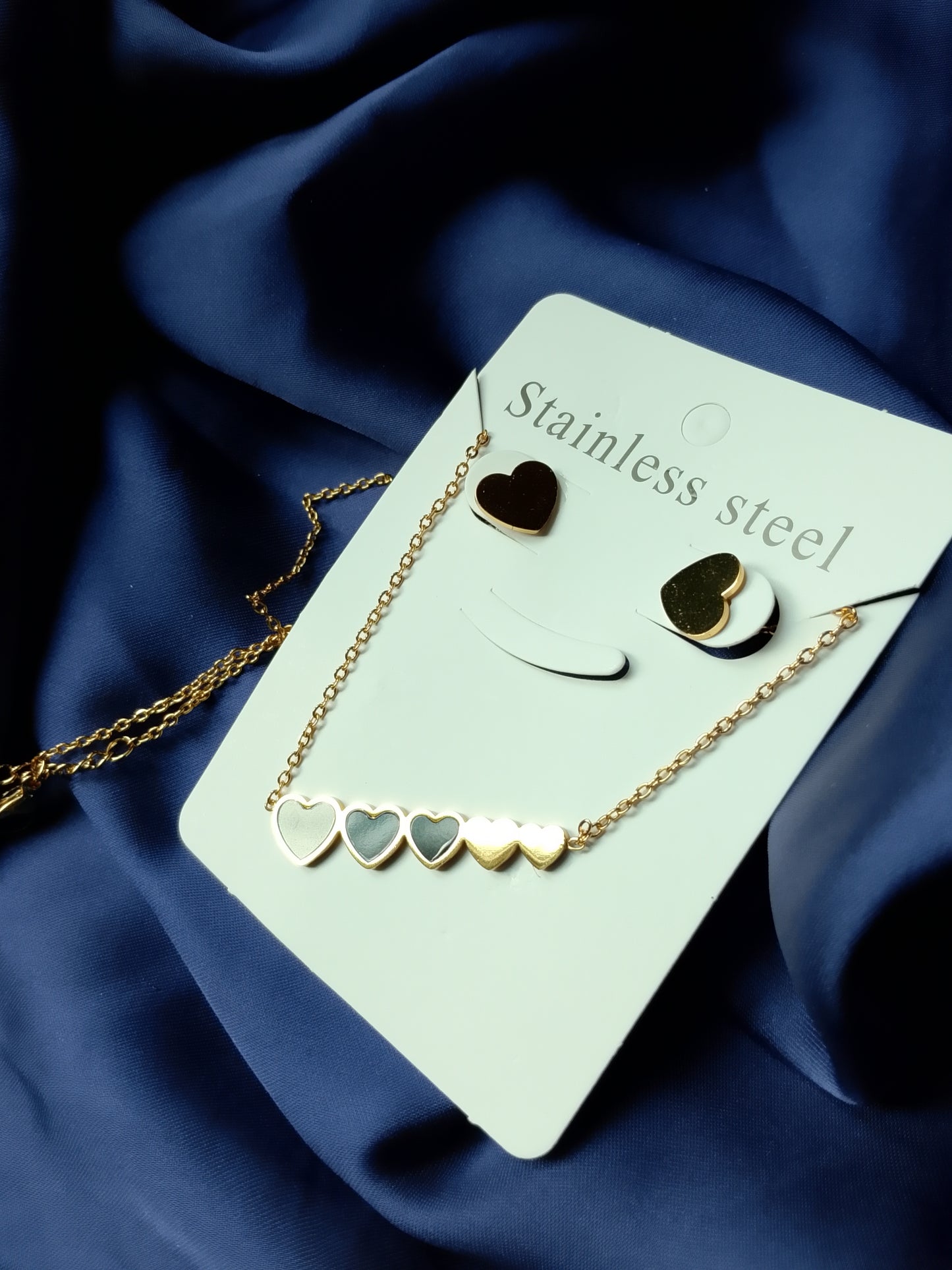 Interlocking Stainless Steel Necklace & Stud Set