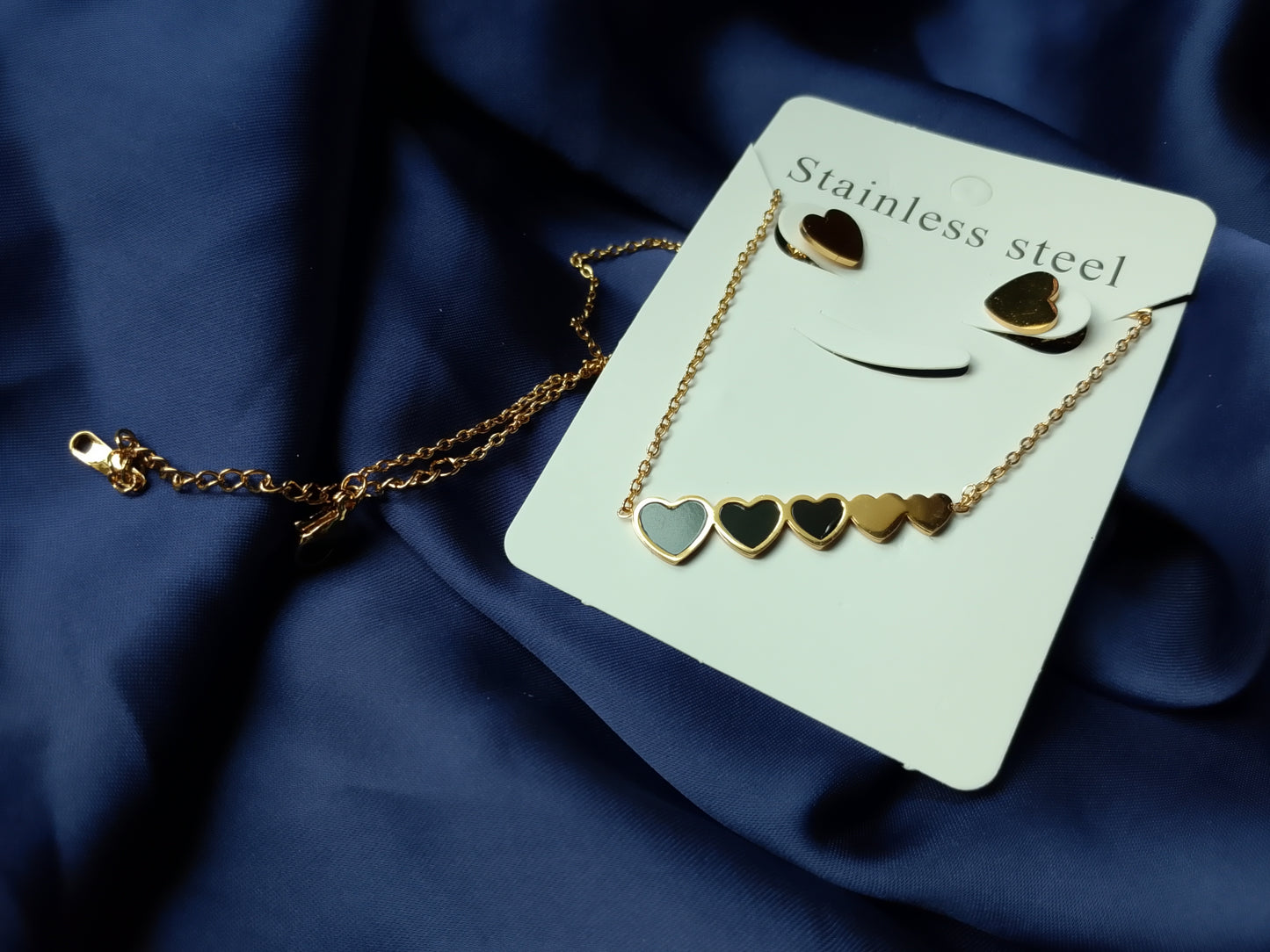 Interlocking Stainless Steel Necklace & Stud Set