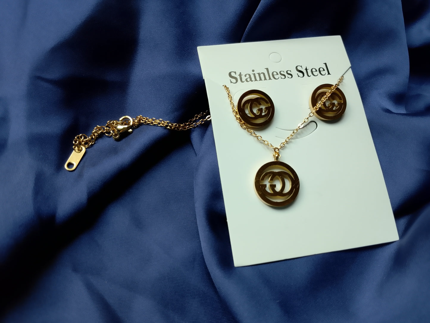 Interlocking Stainless Steel Necklace & Stud Set