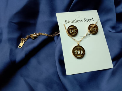 Interlocking Stainless Steel Necklace & Stud Set