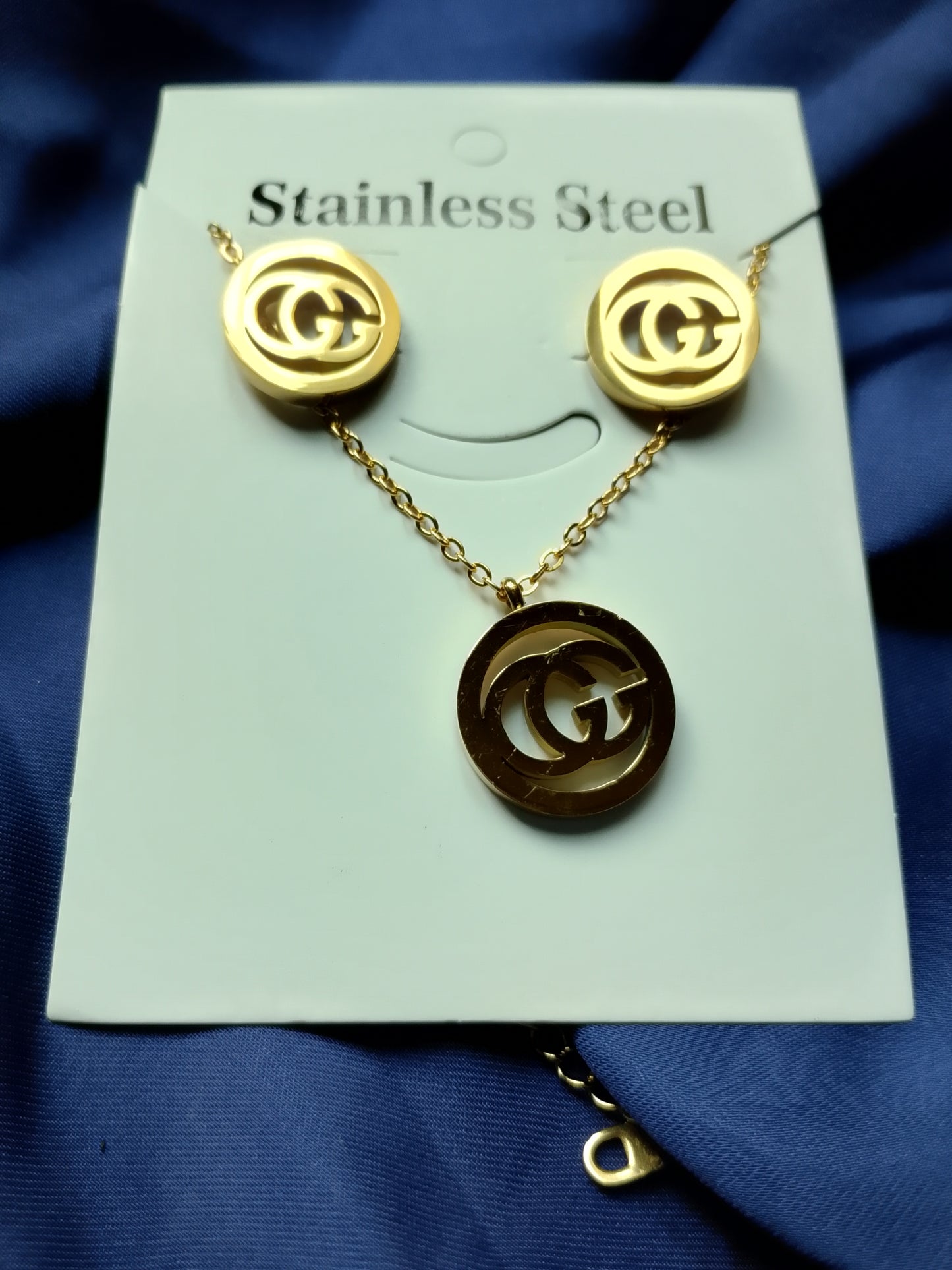 Interlocking Stainless Steel Necklace & Stud Set