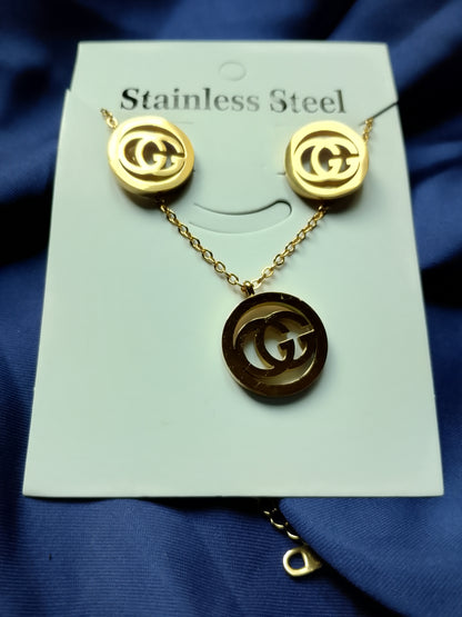 Interlocking Stainless Steel Necklace & Stud Set