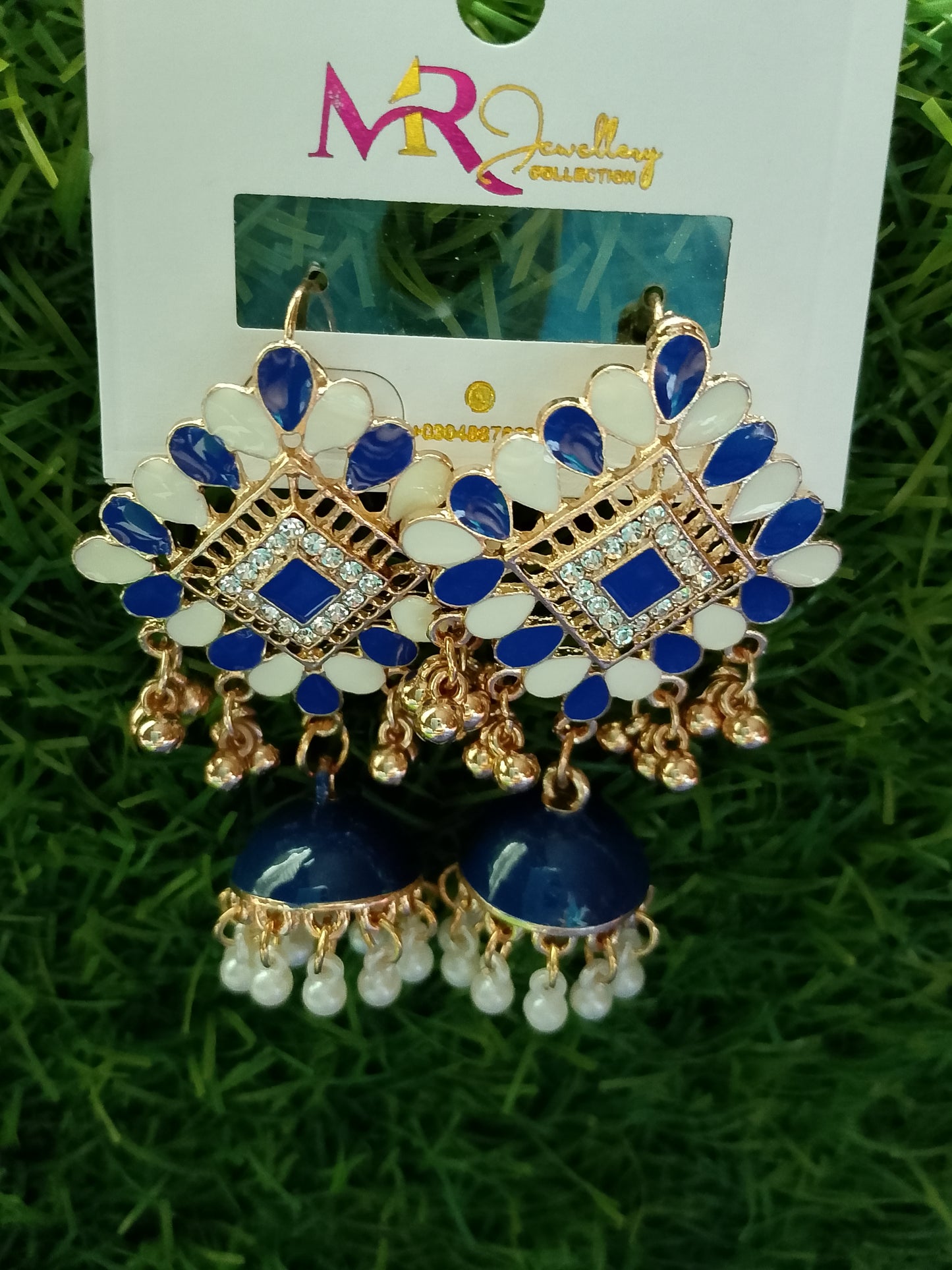 Intricate Enamel & Stone Jhumka Earrings