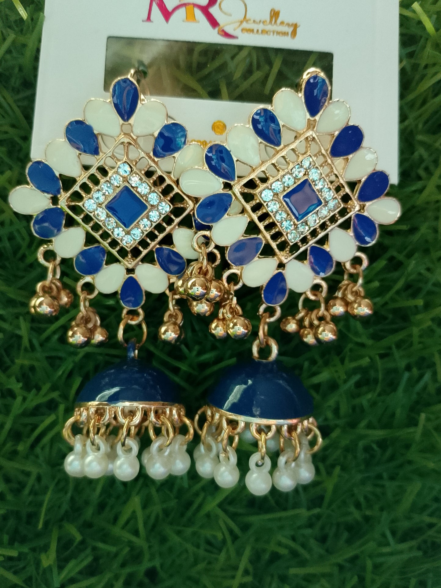 Intricate Enamel & Stone Jhumka Earrings