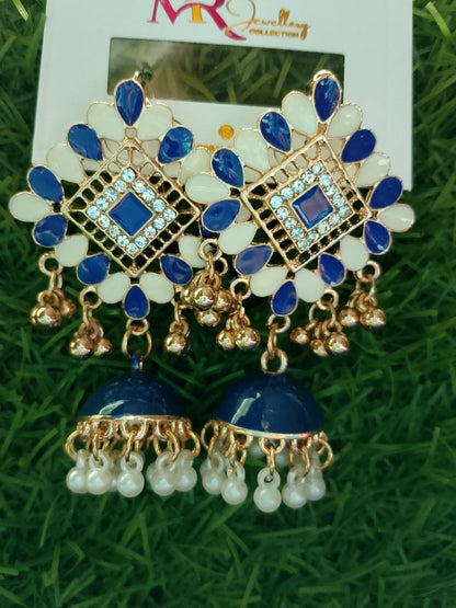 Intricate Enamel & Stone Jhumka Earrings