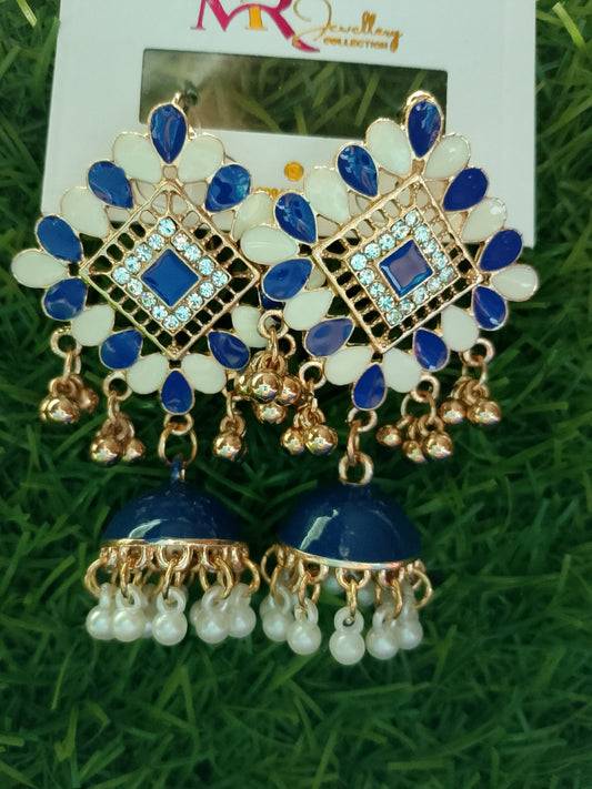 Intricate Enamel & Stone Jhumka Earrings