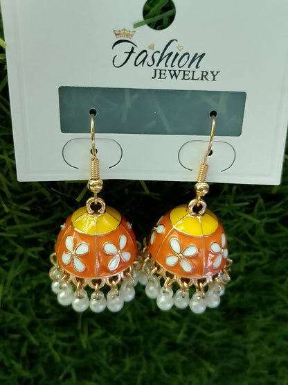 Elegant Floral Jhumka Earrings with Pearl Tassels